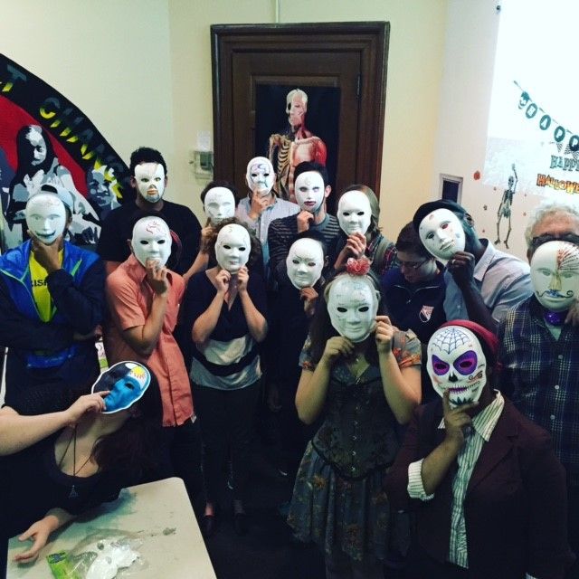 Out4STEM Students showing off their masks at the Masquerade 2015
