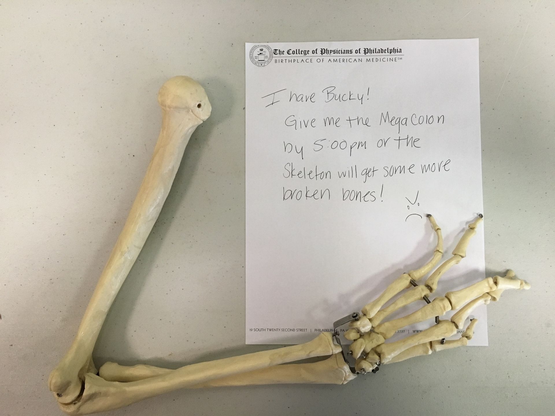 A "ransom note" for the Karabots Junior Fellows' lesson on handwriting analysis