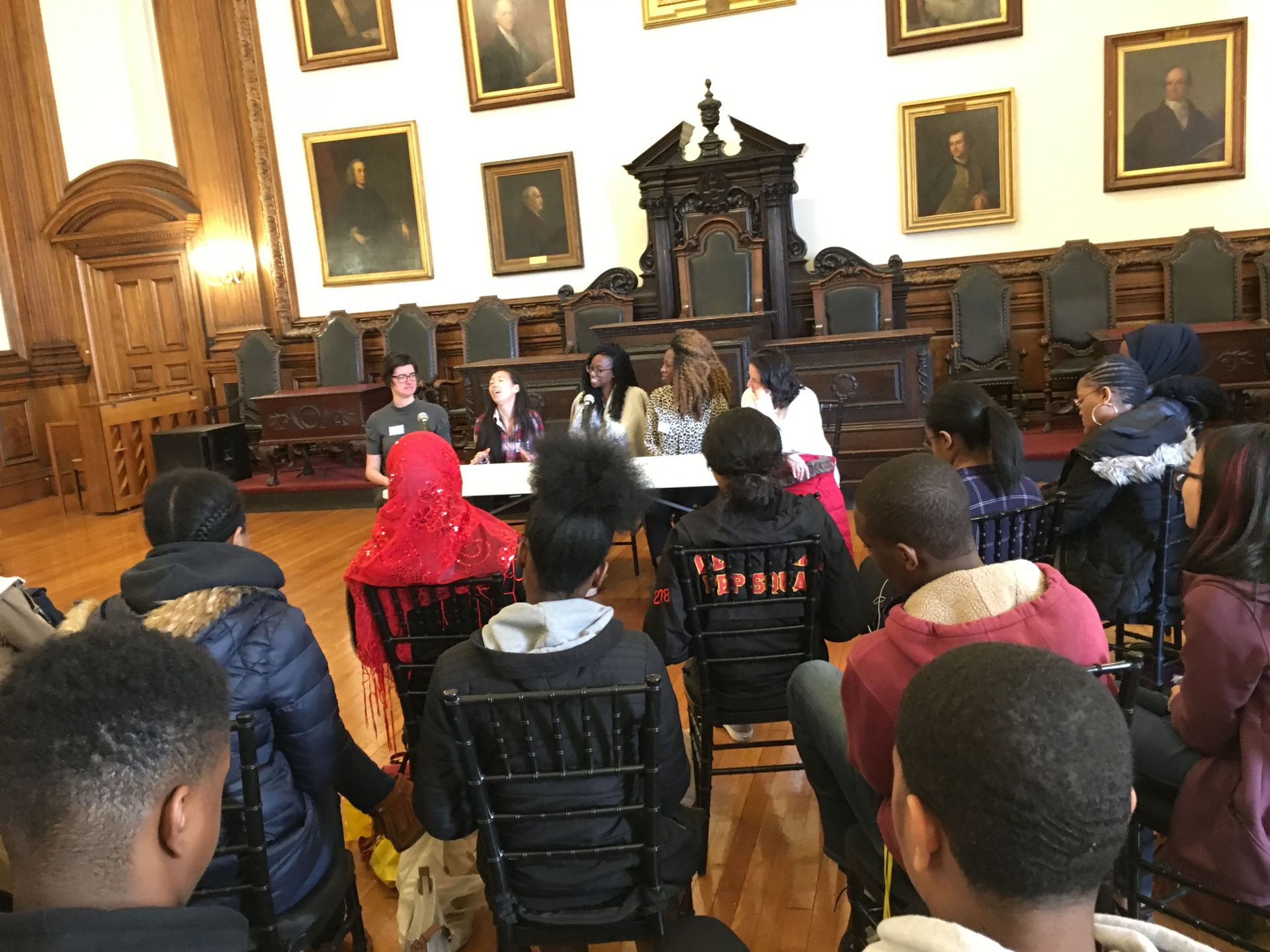 Panelists speak to Philadelphia high school students at the College of Physicians of Philadelphia