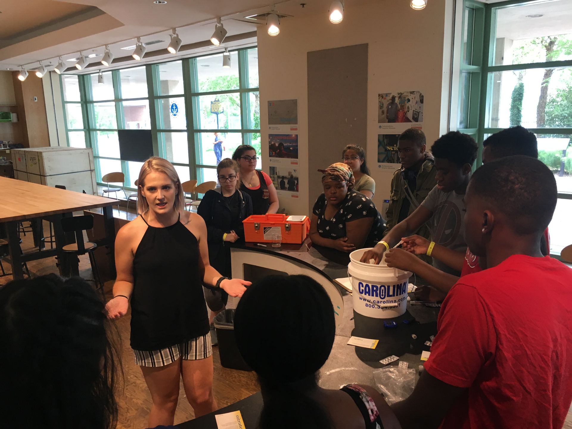 Students in the Karabots Junior Fellows Program take part in the Ecology of the Delaware lesson at the Independence Seaport Museum