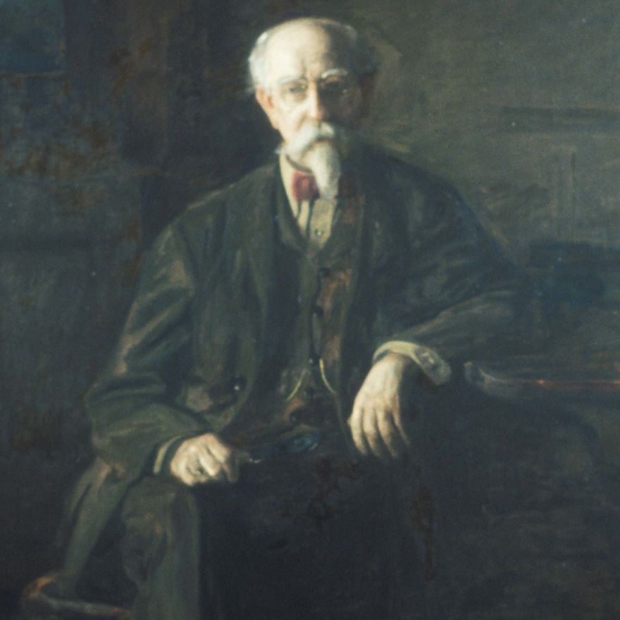 Painting of man seated with white hair and beard