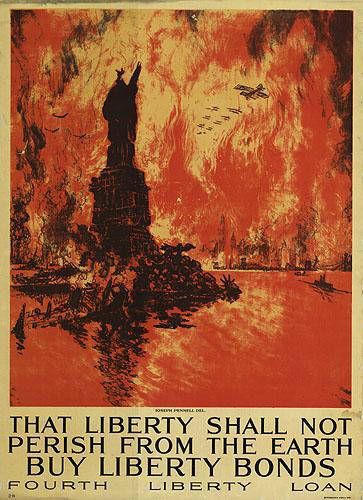 Poster depicting the Statue of Liberty in Flames with the caption &quot;That liberty shall not perish from the Earth. Buy Liberty Bonds. Fourth Liberty Loan.